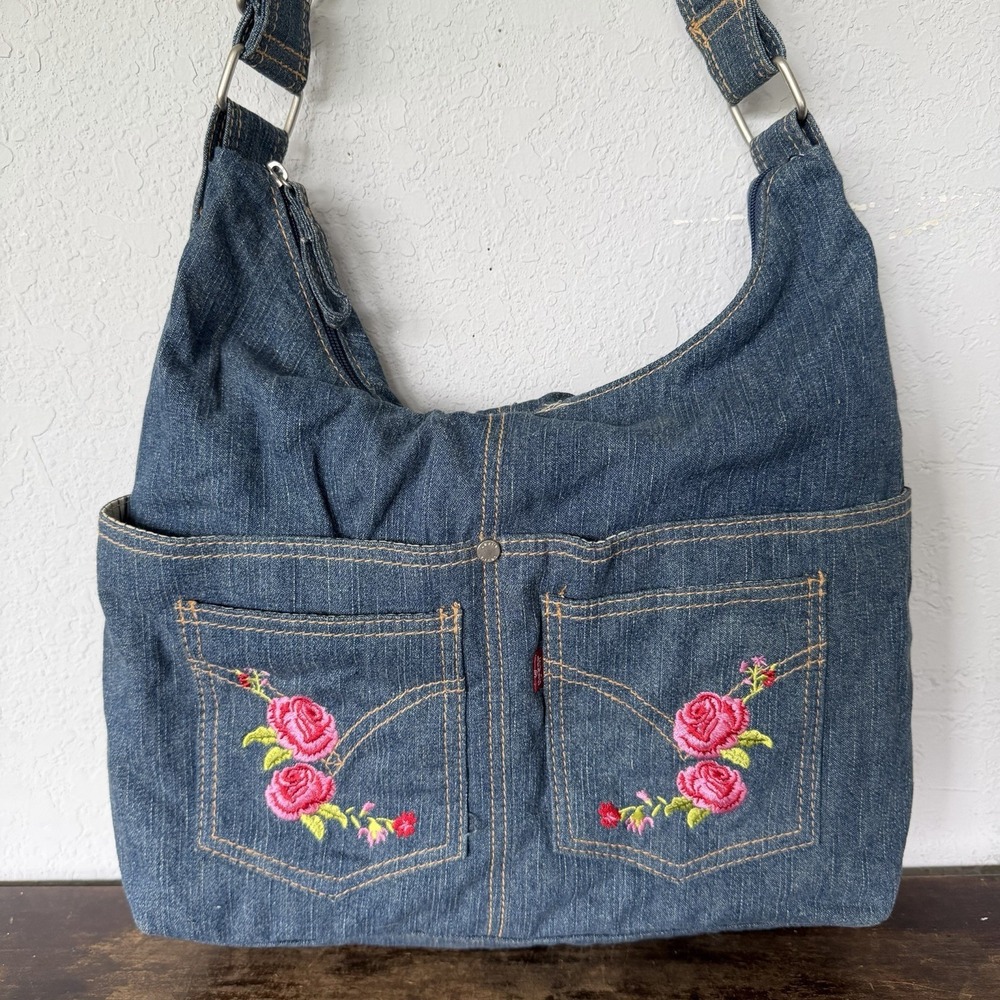 Vintage Levi's Denim Pocket Purse Shoulder Crossbody Bag Red Tab Floral Y2K 2000